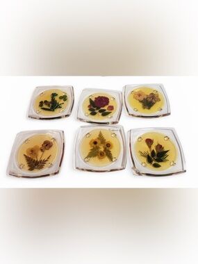6 Vintage Pressed Flower Coasters